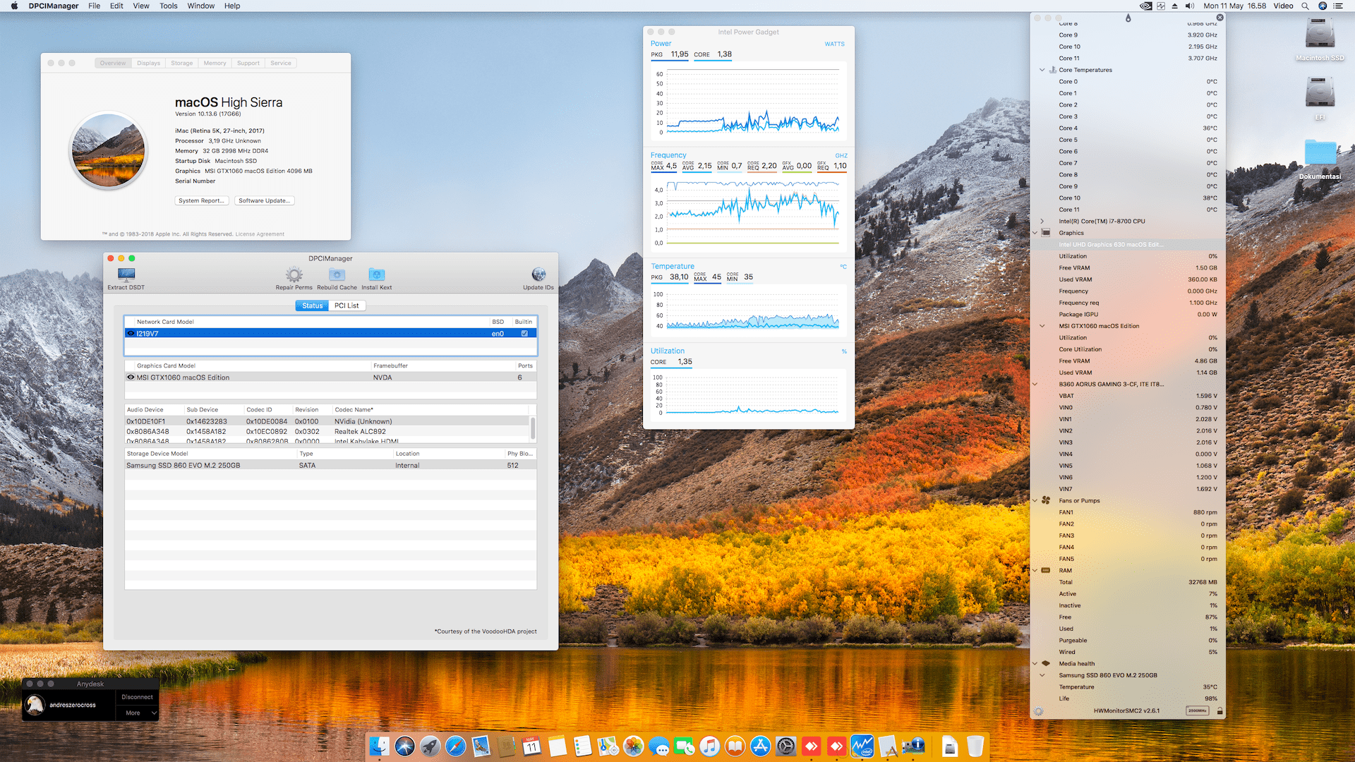 Success Hackintosh macOS High Sierra 10.13.6 Build 17G66 in Gigabyte B360 Aorus Gaming 3 + Intel Core i7 8700 + MSI GTX1060